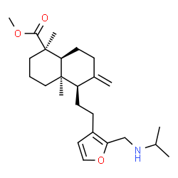 ChemSpider 2D Image | Methyl (1R,4aR,5R,8aS)-5-(2-{2-[(isopropylamino)methyl]-3-furyl}ethyl)-1,4a-dimethyl-6-methylenedecahydro-1-naphthalenecarboxylate | C25H39NO3