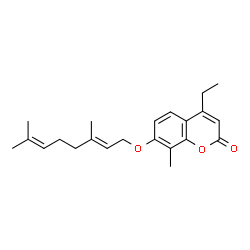 ChemSpider 2D Image | 7-{[(2E)-3,7-Dimethyl-2,6-octadien-1-yl]oxy}-4-ethyl-8-methyl-2H-chromen-2-one | C22H28O3