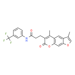ChemSpider 2D Image | 3-(3,5-Dimethyl-7-oxo-7H-furo[3,2-g]chromen-6-yl)-N-[3-(trifluoromethyl)phenyl]propanamide | C23H18F3NO4