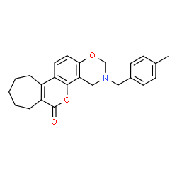 ChemSpider 2D Image | 3-(4-Methylbenzyl)-3,4,8,9,10,11-hexahydro-2H-cyclohepta[3,4]chromeno[8,7-e][1,3]oxazin-6(7H)-one | C24H25NO3