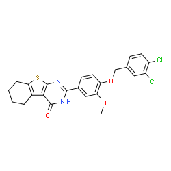 ChemSpider 2D Image | 2-{4-[(3,4-Dichlorobenzyl)oxy]-3-methoxyphenyl}-5,6,7,8-tetrahydro[1]benzothieno[2,3-d]pyrimidin-4(3H)-one | C24H20Cl2N2O3S