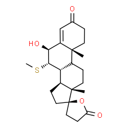 ChemSpider 2D Image | (6S,7S,8R,10R,13S,14S,17R)-6-Hydroxy-10,13-dimethyl-7-(methylsulfanyl)-1,6,7,8,9,10,11,12,13,14,15,16-dodecahydro-3'H-spiro[cyclopenta[a]phenanthrene-17,2'-furan]-3,5'(2H,4'H)-dione | C23H32O4S