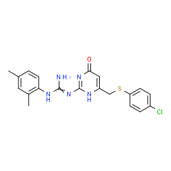 ChemSpider 2D Image | 2-(6-{[(4-Chlorophenyl)sulfanyl]methyl}-4-oxo-1,4-dihydro-2-pyrimidinyl)-1-(2,4-dimethylphenyl)guanidine | C20H20ClN5OS