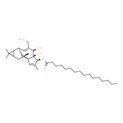 ChemSpider 2D Image | (4S,5S,6R,9R,14R)-5,6-Dihydroxy-7-(hydroxymethyl)-3,11,11,14-tetramethyl-15-oxotetracyclo[7.5.1.0~1,5~.0~10,12~]pentadeca-2,7-dien-4-yl palmitate | C36H58O6