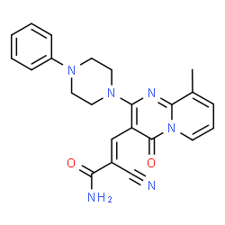 ChemSpider 2D Image | (2E)-2-Cyano-3-[9-methyl-4-oxo-2-(4-phenyl-1-piperazinyl)-4H-pyrido[1,2-a]pyrimidin-3-yl]acrylamide | C23H22N6O2