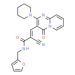 ChemSpider 2D Image | (2E)-2-Cyano-N-(2-furylmethyl)-3-[4-oxo-2-(1-piperidinyl)-4H-pyrido[1,2-a]pyrimidin-3-yl]acrylamide | C22H21N5O3