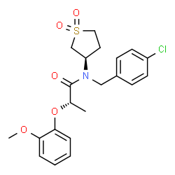 ChemSpider 2D Image | (2S)-N-(4-Chlorobenzyl)-N-[(3R)-1,1-dioxidotetrahydro-3-thiophenyl]-2-(2-methoxyphenoxy)propanamide | C21H24ClNO5S