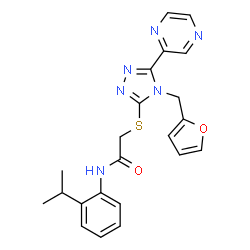 ChemSpider 2D Image | 2-{[4-(2-Furylmethyl)-5-(2-pyrazinyl)-4H-1,2,4-triazol-3-yl]sulfanyl}-N-(2-isopropylphenyl)acetamide | C22H22N6O2S