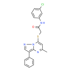 ChemSpider 2D Image | N-(3-Chlorophenyl)-2-[(5-methyl-3-phenylpyrazolo[1,5-a]pyrimidin-7-yl)sulfanyl]acetamide | C21H17ClN4OS