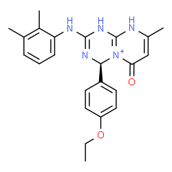 ChemSpider 2D Image | (4S)-2-[(2,3-Dimethylphenyl)amino]-4-(4-ethoxyphenyl)-8-methyl-6-oxo-1,4,6,9-tetrahydropyrimido[1,2-a][1,3,5]triazin-5-ium | C23H26N5O2