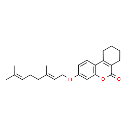 ChemSpider 2D Image | 3-{[(2E)-3,7-Dimethyl-2,6-octadien-1-yl]oxy}-7,8,9,10-tetrahydro-6H-benzo[c]chromen-6-one | C23H28O3