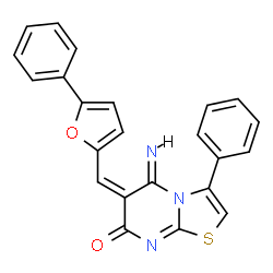 ChemSpider 2D Image | (5Z,6E)-5-Imino-3-phenyl-6-[(5-phenyl-2-furyl)methylene]-5,6-dihydro-7H-[1,3]thiazolo[3,2-a]pyrimidin-7-one | C23H15N3O2S