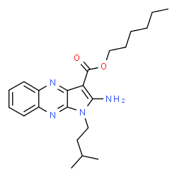 ChemSpider 2D Image | Hexyl 2-amino-1-(3-methylbutyl)-1H-pyrrolo[2,3-b]quinoxaline-3-carboxylate | C22H30N4O2