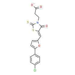 ChemSpider 2D Image | 3-[(5Z)-5-{[5-(4-Chlorophenyl)-2-furyl]methylene}-4-oxo-2-thioxo-1,3-thiazolidin-3-yl]propanoate | C17H11ClNO4S2