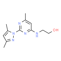 ChemSpider 2D Image | 2-[[2-(3,5-dimethyl-1-pyrazolyl)-6-methyl-4-pyrimidinyl]amino]ethanol | C12H17N5O