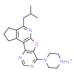 ChemSpider 2D Image | 4-(4-Isobutyl-2,3-dihydro-1H-cyclopenta[4',5']pyrido[3',2':4,5]furo[3,2-d]pyrimidin-7-yl)piperazin-1-ium | C20H26N5O