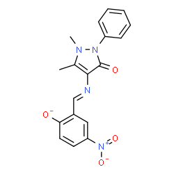 ChemSpider 2D Image | 2-{(E)-[(1,5-Dimethyl-3-oxo-2-phenyl-2,3-dihydro-1H-pyrazol-4-yl)imino]methyl}-4-nitrophenolate | C18H15N4O4