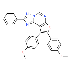ChemSpider 2D Image | 8,9-Bis(4-methoxyphenyl)-2-phenylfuro[3,2-e][1,2,4]triazolo[1,5-c]pyrimidine | C27H20N4O3