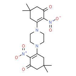 ChemSpider 2D Image | 3,3'-piperazine-1,4-diylbis(5,5-dimethyl-2-nitrocyclohex-2-en-1-one) | C20H28N4O6