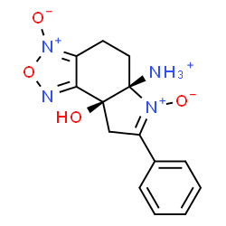 ChemSpider 2D Image | (5aS,8aS)-8a-Hydroxy-7-phenyl-4,5,8,8a-tetrahydro-5aH-[1,2,5]oxadiazolo[3,4-e]indol-5a-aminium 3,6-dioxide | C14H15N4O4