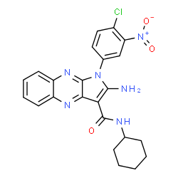 ChemSpider 2D Image | 2-Amino-1-(4-chloro-3-nitrophenyl)-N-cyclohexyl-1H-pyrrolo[2,3-b]quinoxaline-3-carboxamide | C23H21ClN6O3