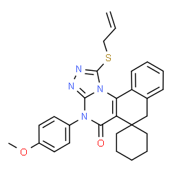 ChemSpider 2D Image | 1-(Allylsulfanyl)-4-(4-methoxyphenyl)-4H-spiro[benzo[h][1,2,4]triazolo[4,3-a]quinazoline-6,1'-cyclohexan]-5(7H)-one | C28H28N4O2S