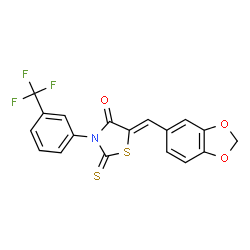 ChemSpider 2D Image | (5Z)-5-(1,3-Benzodioxol-5-ylmethylene)-2-thioxo-3-[3-(trifluoromethyl)phenyl]-1,3-thiazolidin-4-one | C18H10F3NO3S2
