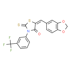 ChemSpider 2D Image | (5E)-5-(1,3-Benzodioxol-5-ylmethylene)-2-thioxo-3-[3-(trifluoromethyl)phenyl]-1,3-thiazolidin-4-one | C18H10F3NO3S2