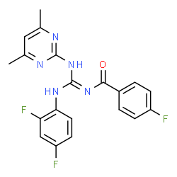 ChemSpider 2D Image | N-{(Z)-[(2,4-Difluorophenyl)amino][(4,6-dimethyl-2-pyrimidinyl)amino]methylene}-4-fluorobenzamide | C20H16F3N5O