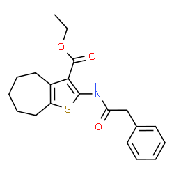 ChemSpider 2D Image | Ethyl 2-[(phenylacetyl)amino]-5,6,7,8-tetrahydro-4H-cyclohepta[b]thiophene-3-carboxylate | C20H23NO3S