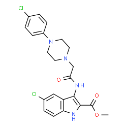 ChemSpider 2D Image | Methyl 5-chloro-3-({[4-(4-chlorophenyl)-1-piperazinyl]acetyl}amino)-1H-indole-2-carboxylate | C22H22Cl2N4O3