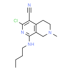 ChemSpider 2D Image | 1-(Butylamino)-3-chloro-7-methyl-5,6,7,8-tetrahydro-2,7-naphthyridine-4-carbonitrile | C14H19ClN4