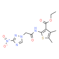 ChemSpider 2D Image | Ethyl 4,5-dimethyl-2-{[(3-nitro-1H-1,2,4-triazol-1-yl)acetyl]amino}-3-thiophenecarboxylate | C13H15N5O5S