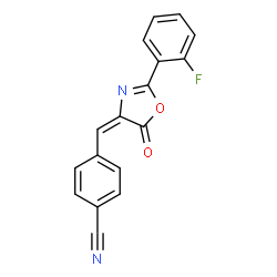 ChemSpider 2D Image | 4-{(E)-[2-(2-Fluorophenyl)-5-oxo-1,3-oxazol-4(5H)-ylidene]methyl}benzonitrile | C17H9FN2O2