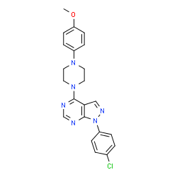ChemSpider 2D Image | 1-(4-Chlorophenyl)-4-[4-(4-methoxyphenyl)-1-piperazinyl]-1H-pyrazolo[3,4-d]pyrimidine | C22H21ClN6O
