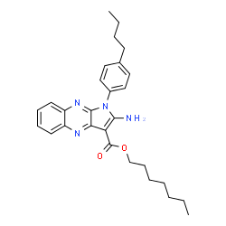 ChemSpider 2D Image | Heptyl 2-amino-1-(4-butylphenyl)-1H-pyrrolo[2,3-b]quinoxaline-3-carboxylate | C28H34N4O2