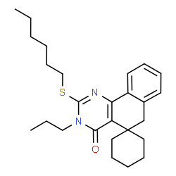 ChemSpider 2D Image | 2-(Hexylsulfanyl)-3-propyl-3H-spiro[benzo[h]quinazoline-5,1'-cyclohexan]-4(6H)-one | C26H36N2OS