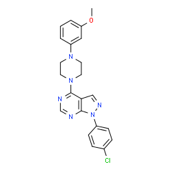 ChemSpider 2D Image | 1-(4-Chlorophenyl)-4-[4-(3-methoxyphenyl)-1-piperazinyl]-1H-pyrazolo[3,4-d]pyrimidine | C22H21ClN6O