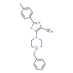 ChemSpider 2D Image | 1-Benzyl-4-[4-cyano-2-(4-methylphenyl)-1,3-oxazol-5-yl]piperazin-1-ium | C22H23N4O