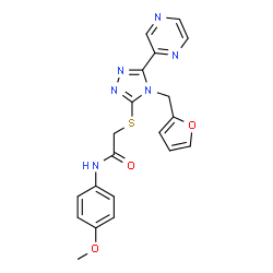 ChemSpider 2D Image | 2-{[4-(2-Furylmethyl)-5-(2-pyrazinyl)-4H-1,2,4-triazol-3-yl]sulfanyl}-N-(4-methoxyphenyl)acetamide | C20H18N6O3S