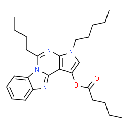 ChemSpider 2D Image | 5-Butyl-3-pentyl-3H-pyrrolo[2',3':4,5]pyrimido[1,6-a]benzimidazol-1-yl valerate | C26H34N4O2