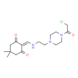 ChemSpider 2D Image | 2-[({2-[4-(Chloroacetyl)-1-piperazinyl]ethyl}amino)methylene]-5,5-dimethyl-1,3-cyclohexanedione | C17H26ClN3O3
