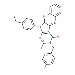 ChemSpider 2D Image | 11-(4-Ethylphenyl)-3-(4-fluorobenzyl)-2-methyl-3,11-dihydro-4H-pyrimido[5',4':4,5]pyrrolo[2,3-b]quinoxalin-4-one | C28H22FN5O