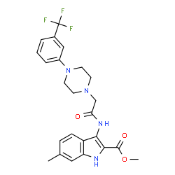 ChemSpider 2D Image | Methyl 6-methyl-3-[({4-[3-(trifluoromethyl)phenyl]-1-piperazinyl}acetyl)amino]-1H-indole-2-carboxylate | C24H25F3N4O3