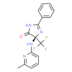 ChemSpider 2D Image | (5S)-5-[(6-Methyl-2-pyridinyl)amino]-2-phenyl-5-(trifluoromethyl)-3,5-dihydro-4H-imidazol-4-one | C16H13F3N4O