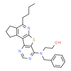 ChemSpider 2D Image | 2-[Benzyl(4-butyl-2,3-dihydro-1H-cyclopenta[4',5']pyrido[3',2':4,5]thieno[3,2-d]pyrimidin-7-yl)amino]ethanol | C25H28N4OS