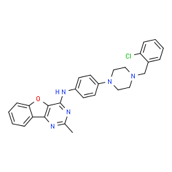 ChemSpider 2D Image | N-{4-[4-(2-Chlorobenzyl)-1-piperazinyl]phenyl}-2-methyl[1]benzofuro[3,2-d]pyrimidin-4-amine | C28H26ClN5O
