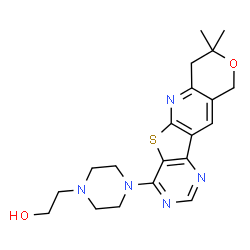 ChemSpider 2D Image | 2-[4-(8,8-Dimethyl-7,10-dihydro-8H-pyrano[3'',4'':5',6']pyrido[3',2':4,5]thieno[3,2-d]pyrimidin-4-yl)-1-piperazinyl]ethanol | C20H25N5O2S