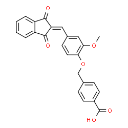 ChemSpider 2D Image | 4-({4-[(1,3-Dioxo-1,3-dihydro-2H-inden-2-ylidene)methyl]-2-methoxyphenoxy}methyl)benzoic acid | C25H18O6