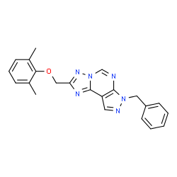 ChemSpider 2D Image | 7-Benzyl-2-[(2,6-dimethylphenoxy)methyl]-7H-pyrazolo[4,3-e][1,2,4]triazolo[1,5-c]pyrimidine | C22H20N6O